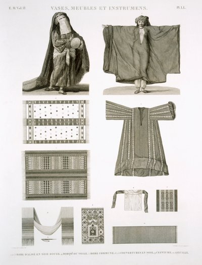 Examples of Silk and Egyptian Costumes, from Description of Egypt, engraved by Jehotte and Texier, pub. under the orders of Napoleon, 1822 by A. and Balzac, C. Dutertre